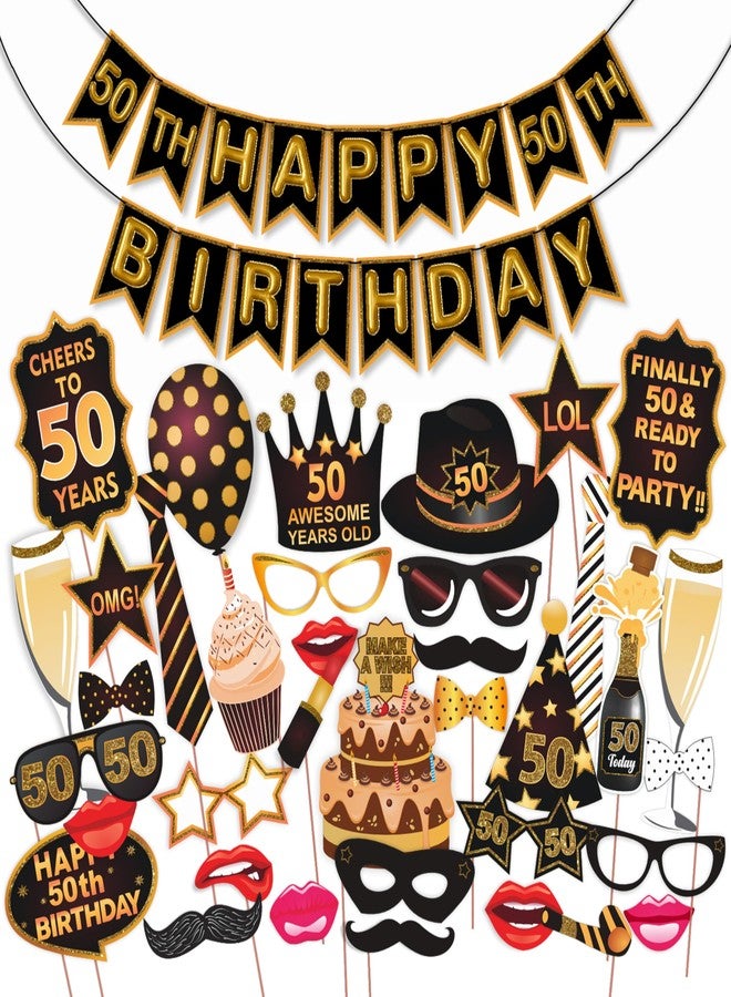 ووبوكس مجموعة أدوات تصوير حفلات عيد الميلاد الخمسين من ووبوكس، باللونين البني والذهبي اللامعين، مع لافتة زينة تحمل شعار عيد الميلاد الخمسين، زينة لحفلات أعياد الميلاد، مستلزمات حفلات أعياد الميلاد - Image 1